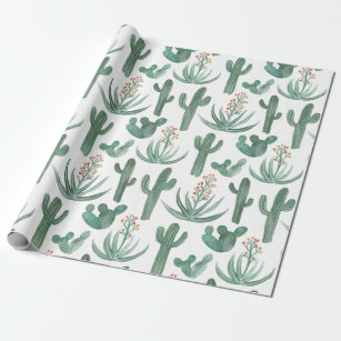 Papier Cadeau Saguaro Cactus et Plantes d'aloès du désert sur bl