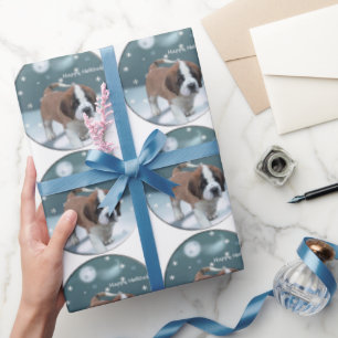 Papier Cadeau Saint Bernard Puppy Noël