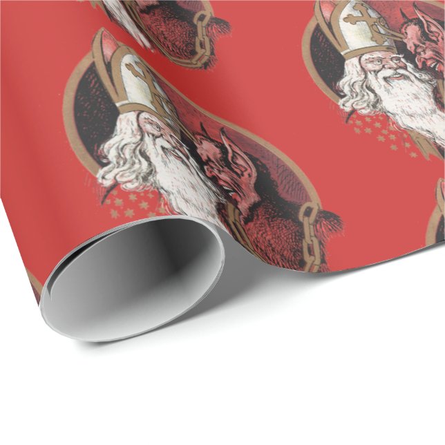 Papier Cadeau Saint Nicholas et Krampus (Coin rond)