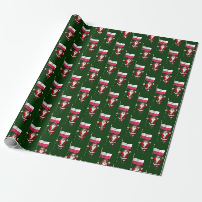 Papier Cadeau Saint Nicolas Doux Avec Drapeau De Pologne (Déroulé)