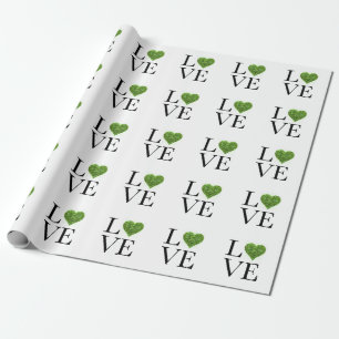 Papier Cadeau Saint Patrick   Amour   coeur étincelant vert