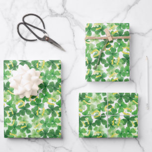 Papier Cadeau Saint-Patrick Vert Feuille de Trèfle à Quatre Feui