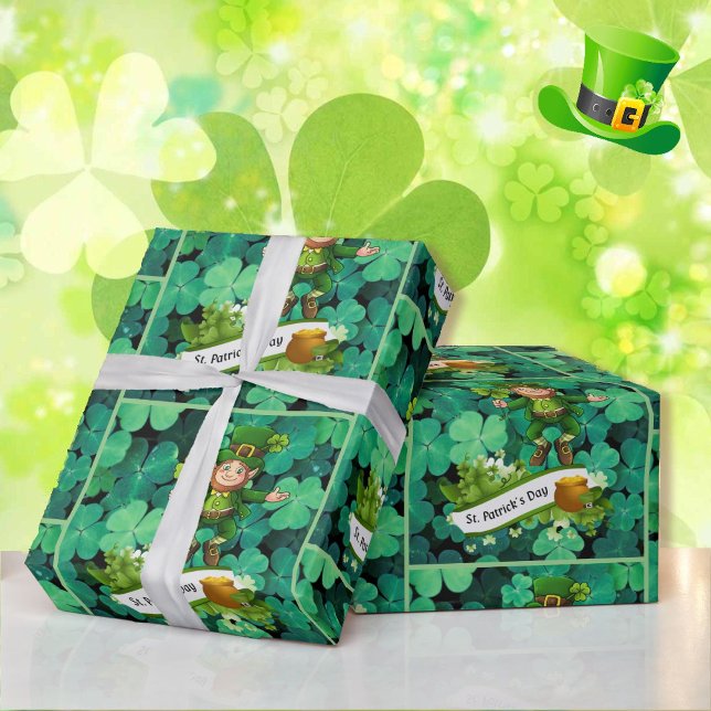 Papier Cadeau Saint Patrick's Day Leprechaun Shamrock de trèfle (Créateur téléchargé)