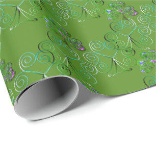 Papier Cadeau Saint Patrick's Day Shamrock Curly Green
