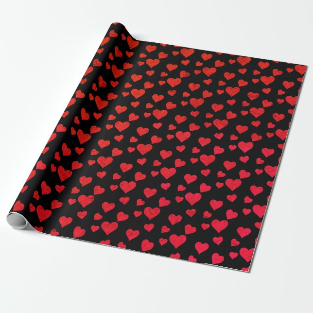 Papier Cadeau Saint-Valentin à Motif de Cœurs Roug (Déroulé)