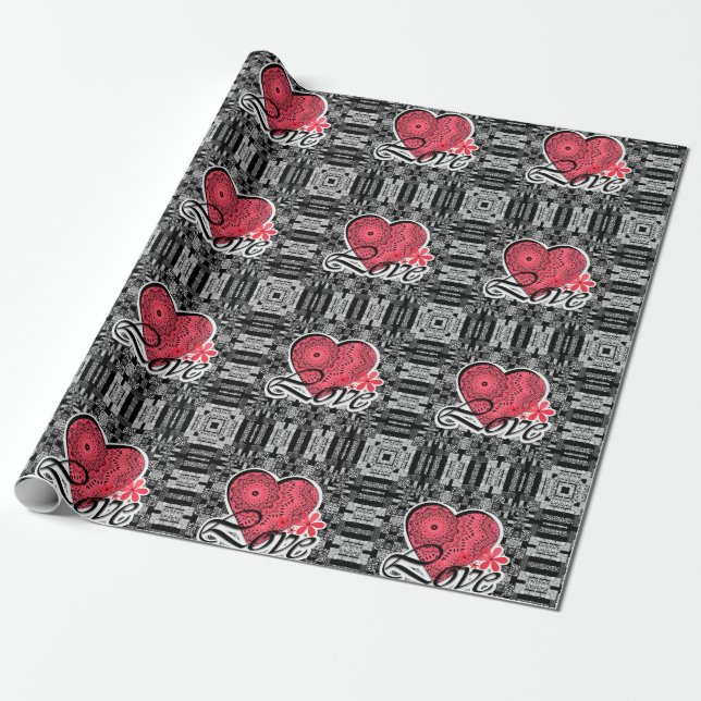 Papier Cadeau Saint Valentin Amour décor oarnamental pa (Déroulé)