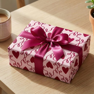 Papier Cadeau Saint-Valentin Bourgogne Cœur & Tourbillon Coquett