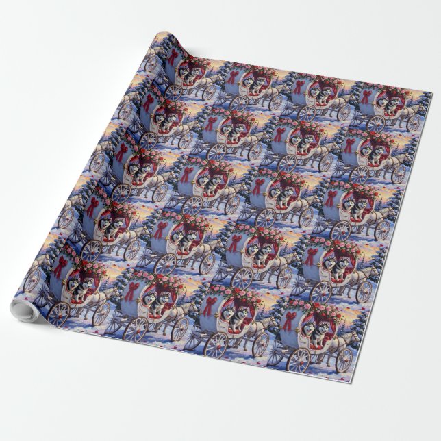 Papier Cadeau Saint-Valentin Chien Husky Sibérien (Déroulé)