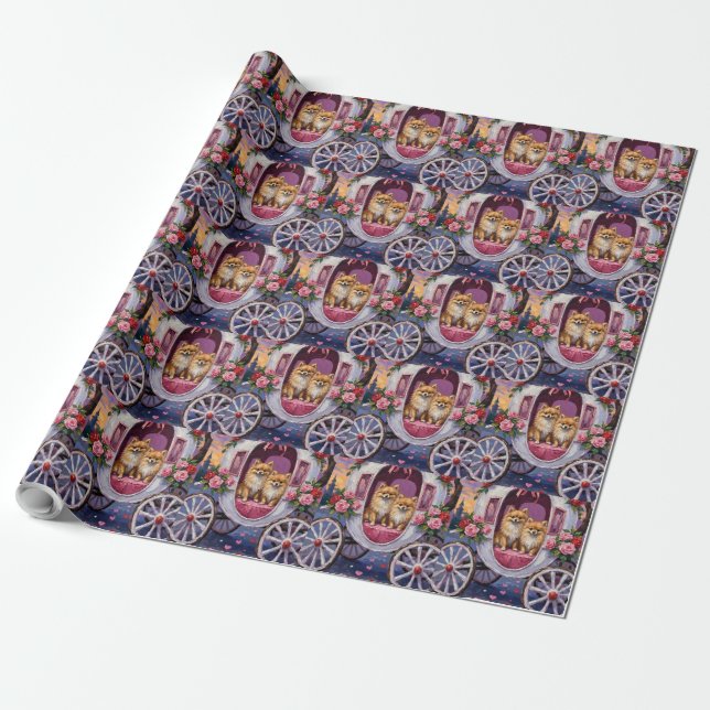 Papier Cadeau Saint-Valentin Chien Pomeranian  (Déroulé)