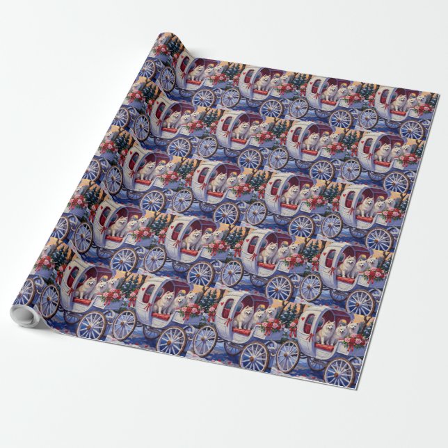 Papier Cadeau Saint-Valentin Chien Samoyède  (Déroulé)