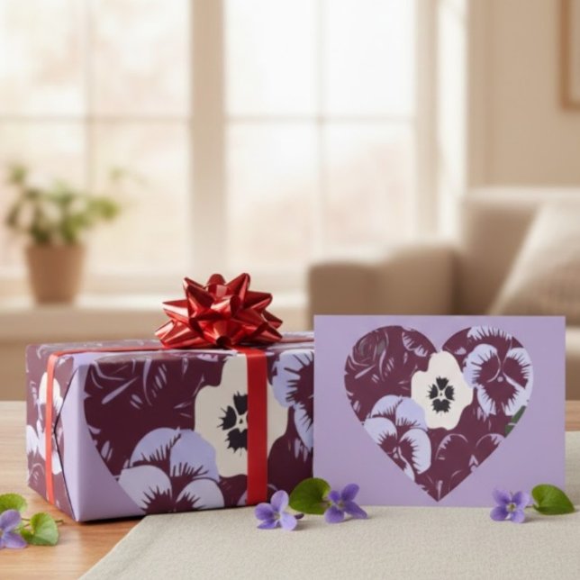 Papier cadeau Saint-Valentin Cœur de Violettes (Créateur téléchargé)
