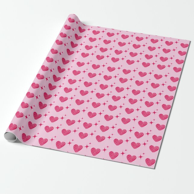 Papier Cadeau Saint Valentin Coeurs et étoiles Motif (Déroulé)