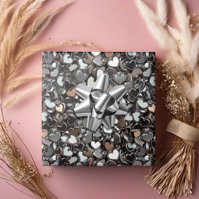 Papier Cadeau Saint Valentin Coeurs métalliques (Créateur téléchargé)