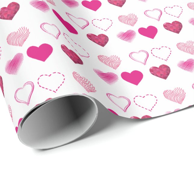 Papier Cadeau Saint-Valentin coeurs roses   (Coin rond)