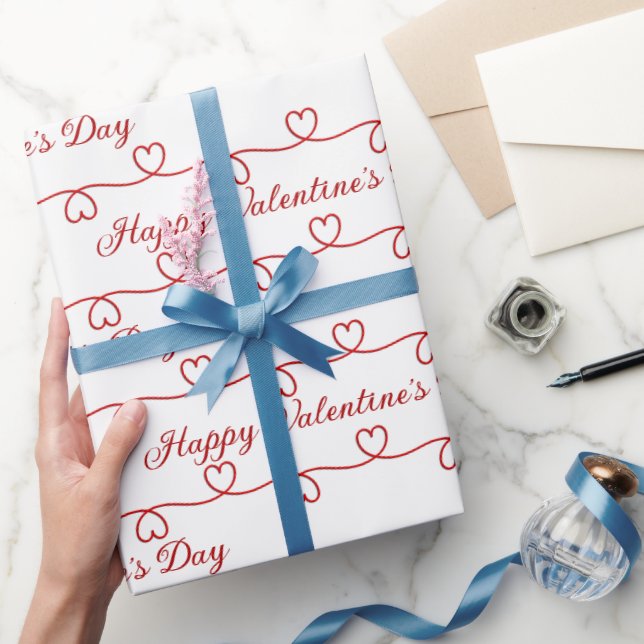 Papier Cadeau Saint-Valentin Coeurs rouges en blanc (Cadeaux)