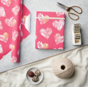 Papier Cadeau Saint Valentin Coeurs sur la base rose foncé