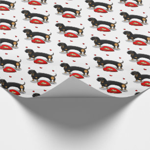 Papier Cadeau Saint Valentin Dachshund (noir & bronzette) - Mign