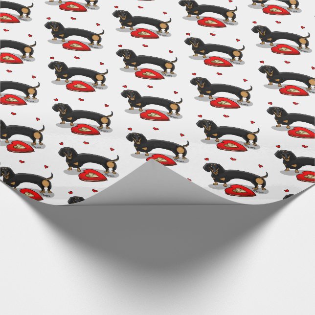 Papier Cadeau Saint Valentin Dachshund (noir & bronzette) - Mign (Coin)