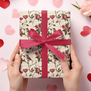 Papier Cadeau Saint Valentin Découpage Coeur Vintage Floral
