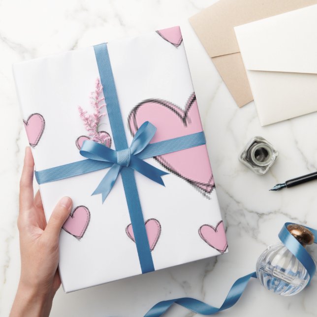 Papier Cadeau Saint Valentin Envelopper le papier Coeurs roses (Cadeaux)