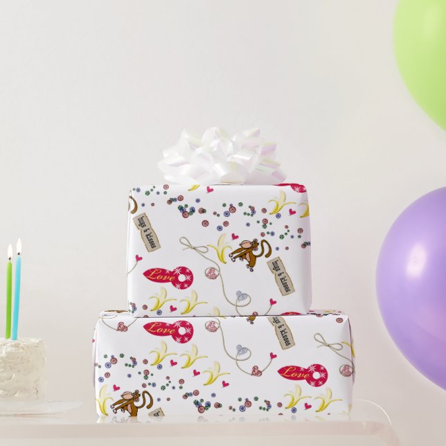 Papier Cadeau Saint-Valentin Envelopper le papier singe Bananes  (Cadeaux de fête)