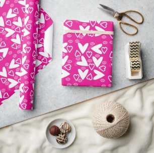 Papier cadeau Saint-Valentin Floral Cœurs Blancs