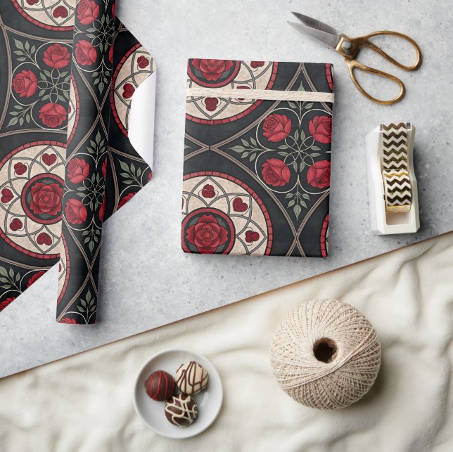 Papier Cadeau Saint-Valentin gothique Roses Rouges (Artisanat)