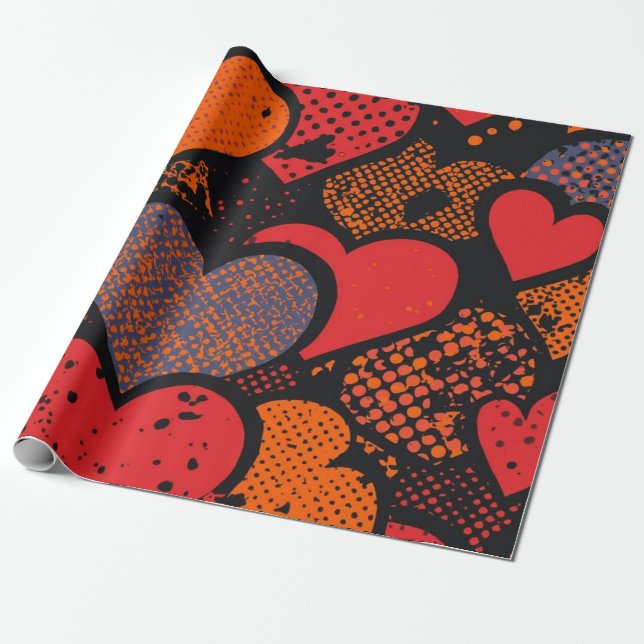 Papier Cadeau Saint-Valentin Heart Pattern – Rétro Pop Art (Déroulé)