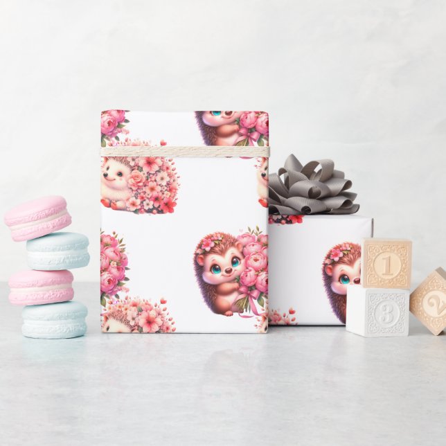 Papier cadeau Saint-Valentin Hérisson Romantique,  (Baby Shower)