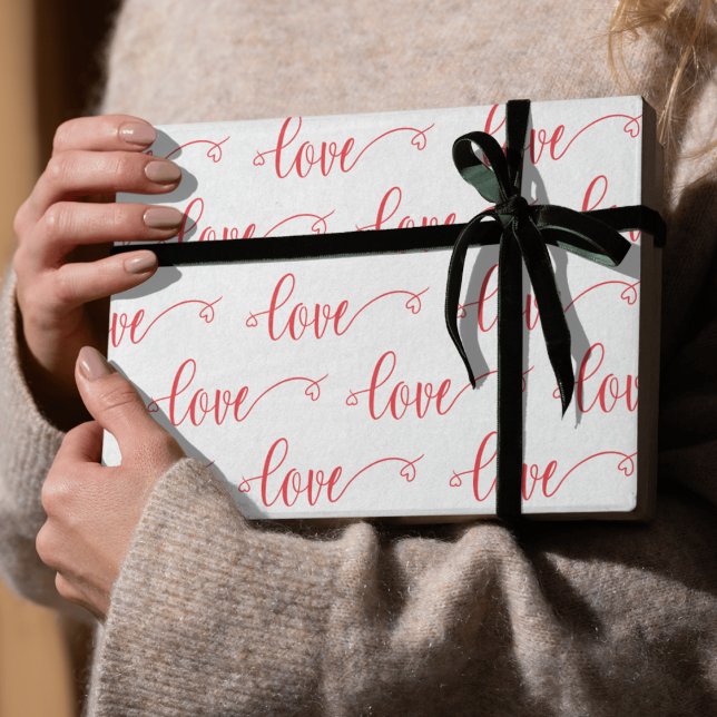 Papier Cadeau Saint-Valentin Moderne Amour Cœur Motif Script (Créateur téléchargé)