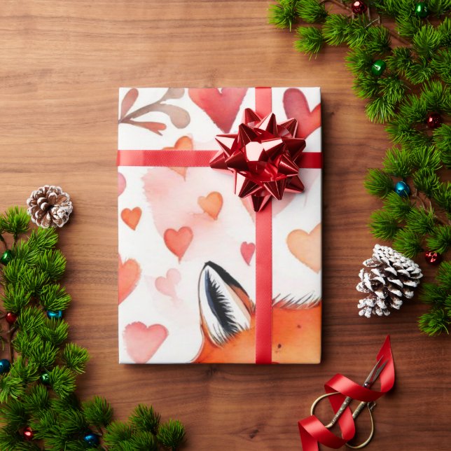 Papier Cadeau Saint Valentin renard coeur rouge Enveloppement Pa (Cadeau de vacances)