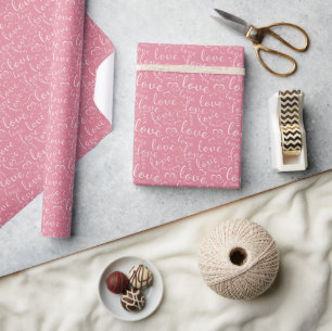 Papier Cadeau Saint Valentin romantique Amour et Cœurs Roses
