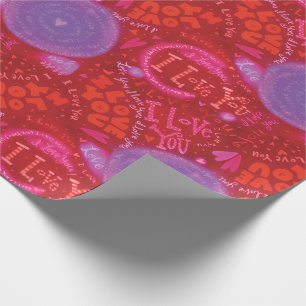 Papier Cadeau Saint Valentin Rose rouge Je t'aime Typographie