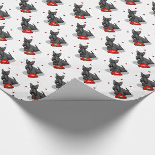 Papier Cadeau Saint-Valentin (rouge) Chien écossais (noir) migno