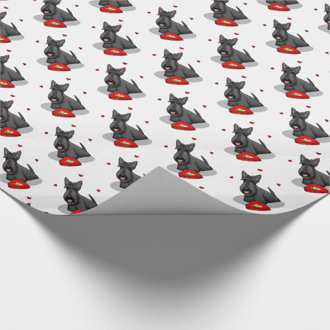 Papier Cadeau Saint-Valentin (rouge) Chien écossais (noir) migno (Coin)