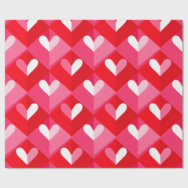 Papier cadeau Saint-Valentin Rouge et Blanc (Plat)