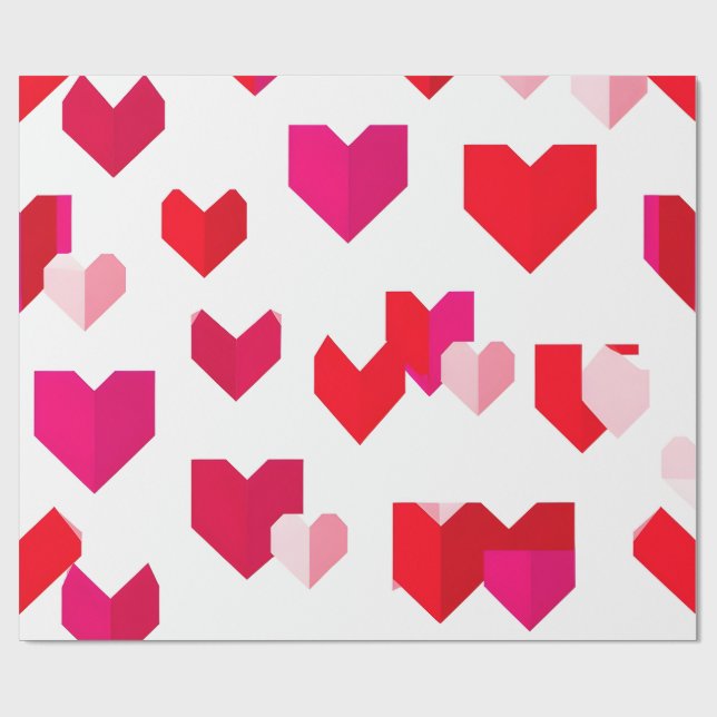 Papier cadeau Saint-Valentin style origami blanc e (Plat)