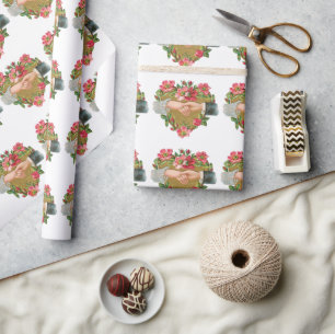 Papier Cadeau Saint-Valentin victorien, Mains vintage avec fleur
