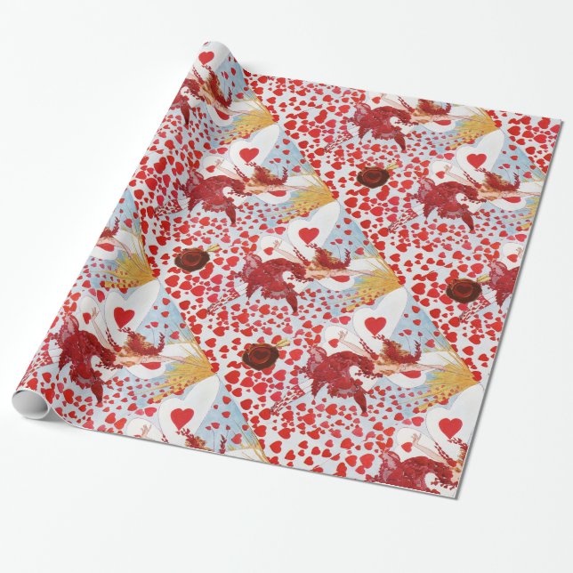 PAPIER CADEAU SAISON DE VALENTINE AVEC BAIGNOIRE, SCEAU DE CIRE  (Déroulé)