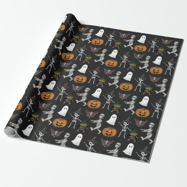 Papier Cadeau Saison éffrayante Halloween Ghost et Motif Citroui (Déroulé)
