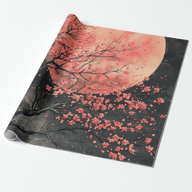 Papier Cadeau Sakura encre de lavis Lune de sang (2) (Déroulé)