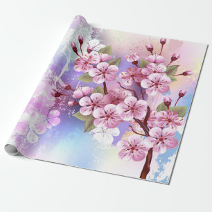 Papier Cadeau Sakura rose sur la peinture Arrière - plan