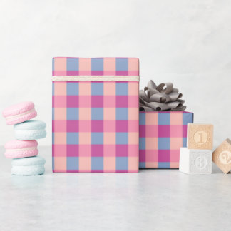 Papier Cadeau Salmon Periwinkle And Magenta Gingham