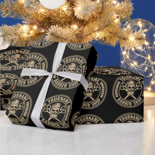 Papier Cadeau Salon de coiffure personnalisé Skull Rockabilly Ba