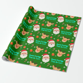 Papier Cadeau Salutation personnalisée Green Père Noël Reindeer