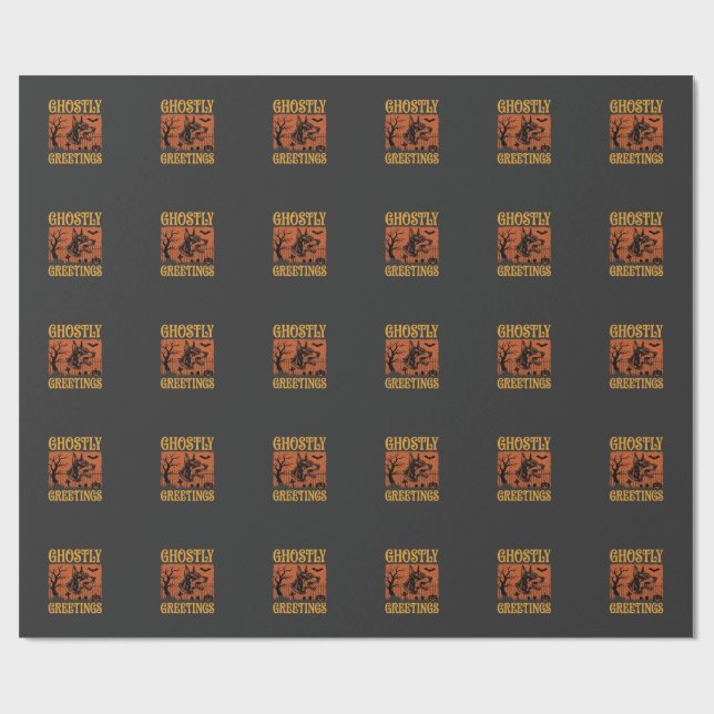 Papier Cadeau Salutations Fantomatiques Halloween Doberman Cimet (Plat)