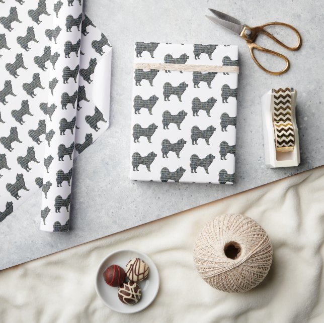 Papier Cadeau Samoyé Chien Silhouette Y&B Grille Blanc (Artisanat)
