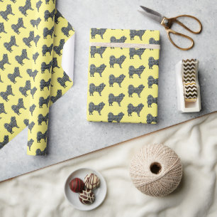 Papier Cadeau Samoyé Chien Silhouette Y&B Grille Jaune