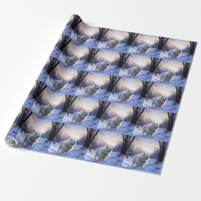 Papier Cadeau Samoyède Qu'il neige Noël (Déroulé)