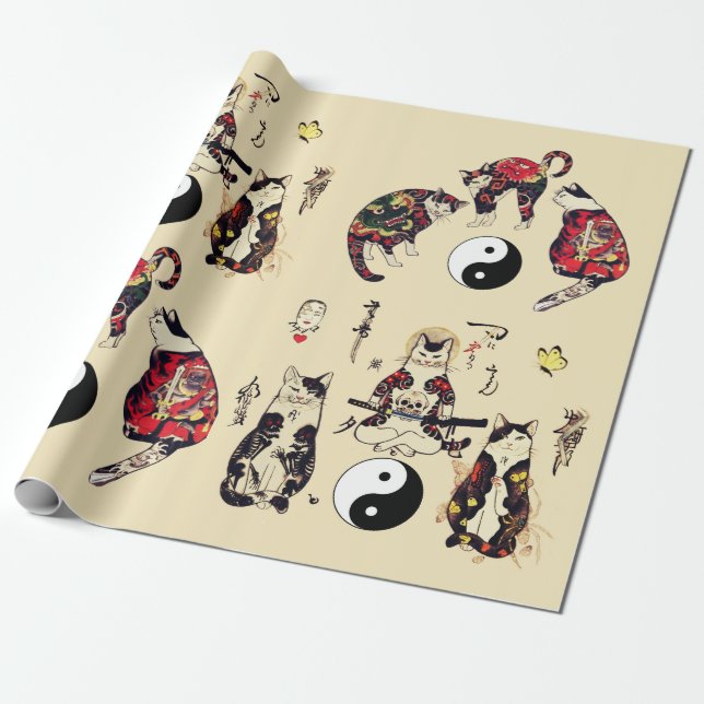 PAPIER CADEAU SAMURAI CHAUSSURES EN SKULL, SKELETON, TATOS BOUTT (Déroulé)